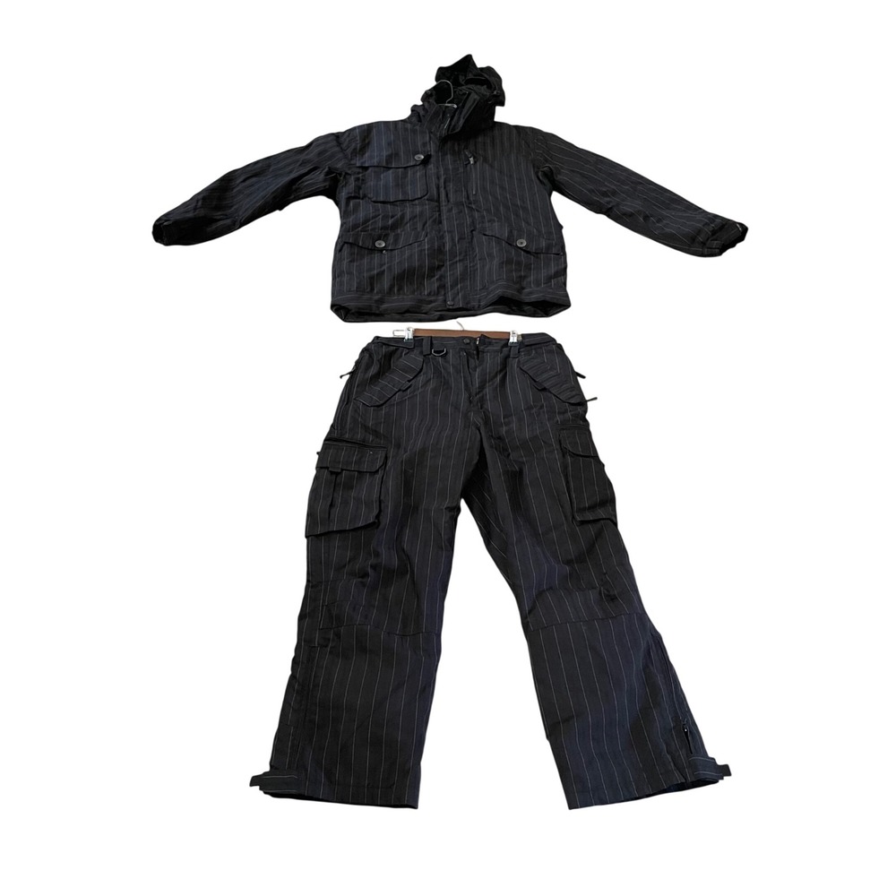 Pulse Mens Snowboard Ski Jacket and Pants Set Black Pinstripe Large Insulated
